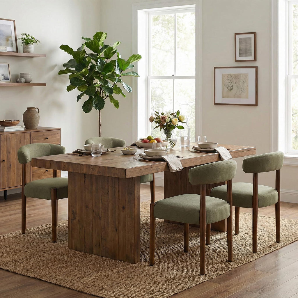 VKNOW Wooden Dining Chairs Set of 4 with Walnut Wood Legs and Curved Back