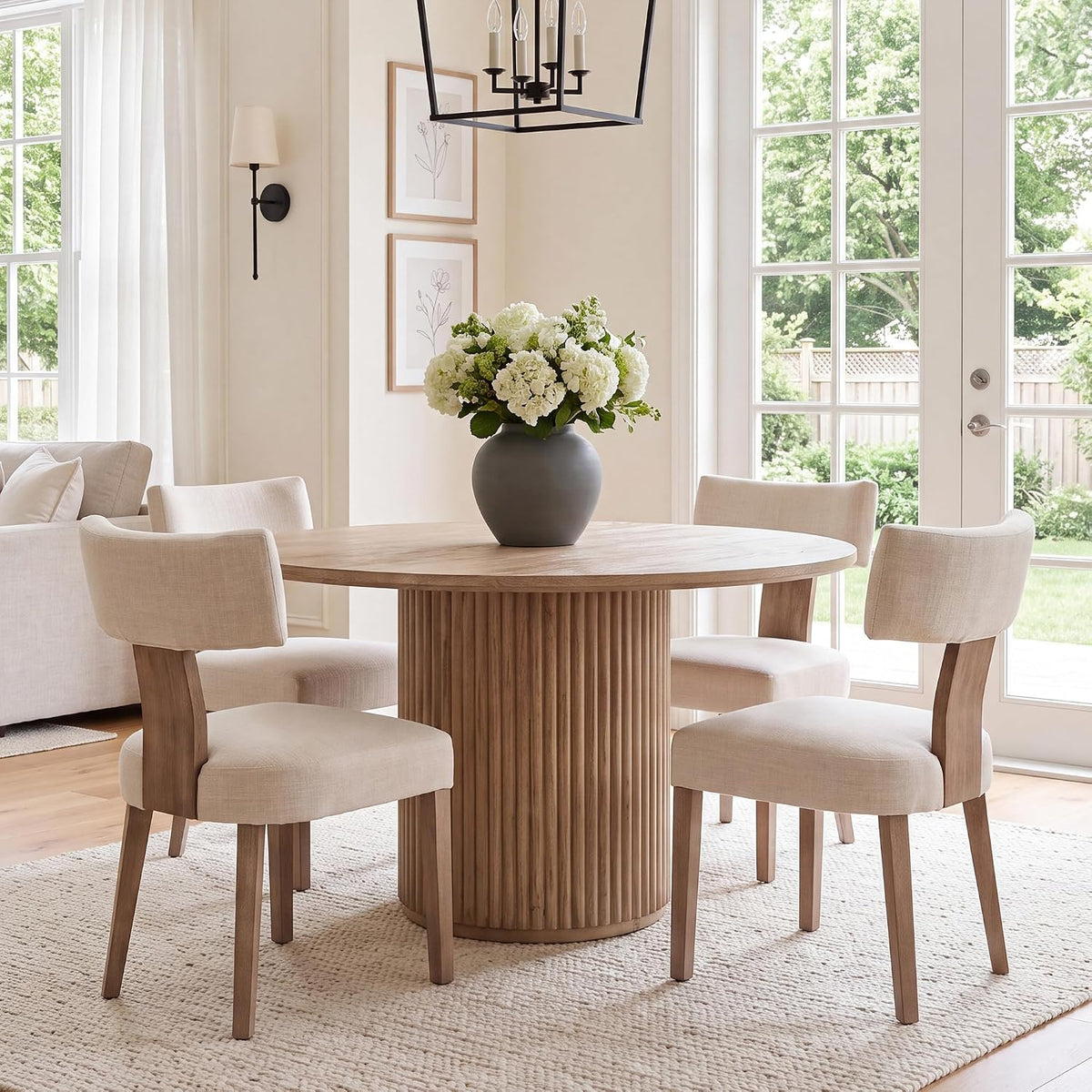 HNY Mid Century Modern Dining Chairs Set of 4, Upholstered Linen Kitchen & Dining Room Chairs with Ergonomic Curved Backrest, Solid Wood Legs, Farmhouse Accent Chair for Home, Apartment, Beige