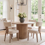 HNY Mid Century Modern Dining Chairs Set of 4, Upholstered Linen Kitchen & Dining Room Chairs with Ergonomic Curved Backrest, Solid Wood Legs, Farmhouse Accent Chair for Home, Apartment, Beige