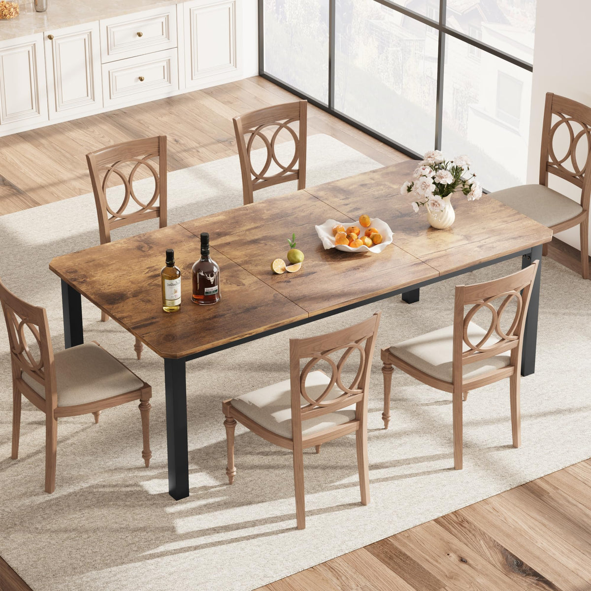 GarveeHome Industrial Dining Table for 6-8 People, 78.7" Long Kitchen Table with Sturdy Metal Frame & Seats 6 Rectangular Counter for Dinner, Kitchen (Only Table)