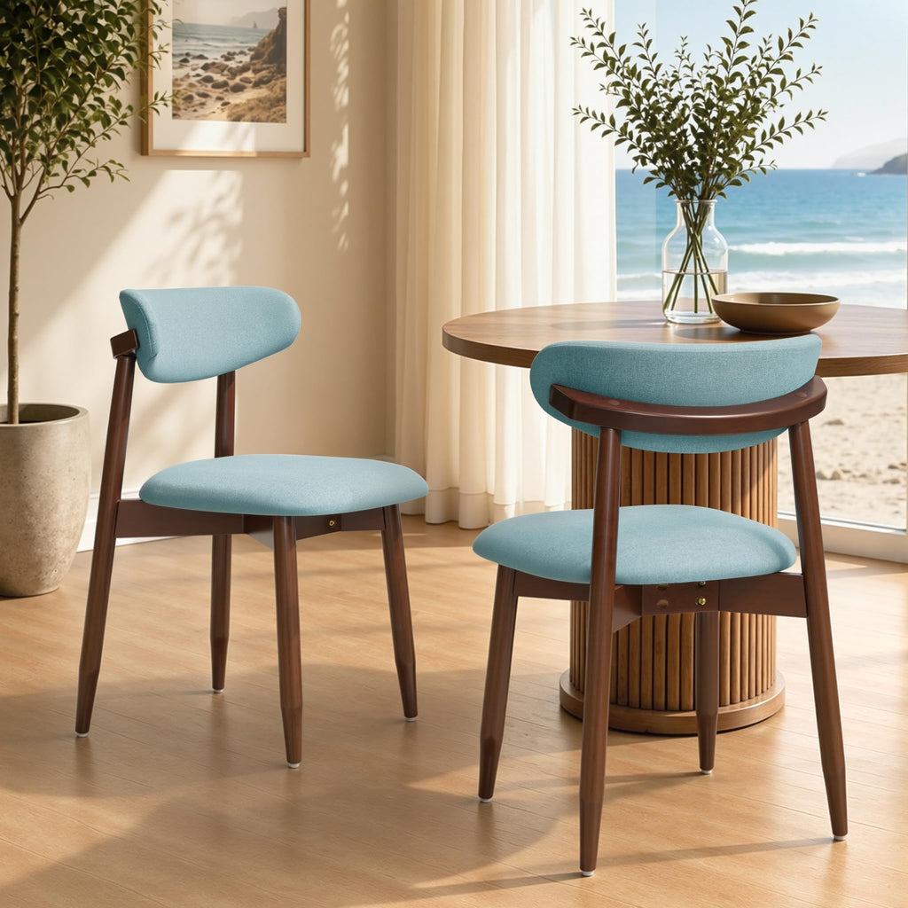 CHUN YI Dining Chairs Set of 4, Upholstered Wooden Dining Room Chairs, Mid Century Modern Fabric Kitchen Chair with Ergonomic Curved Backrest, Beige (Only Chairs)
