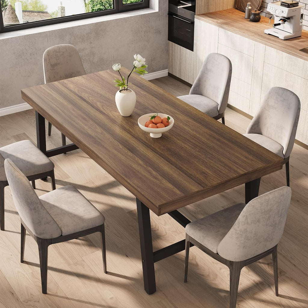 Garvee 71" Farmhouse Dining Table, Rustic Kitchen Table, Brown