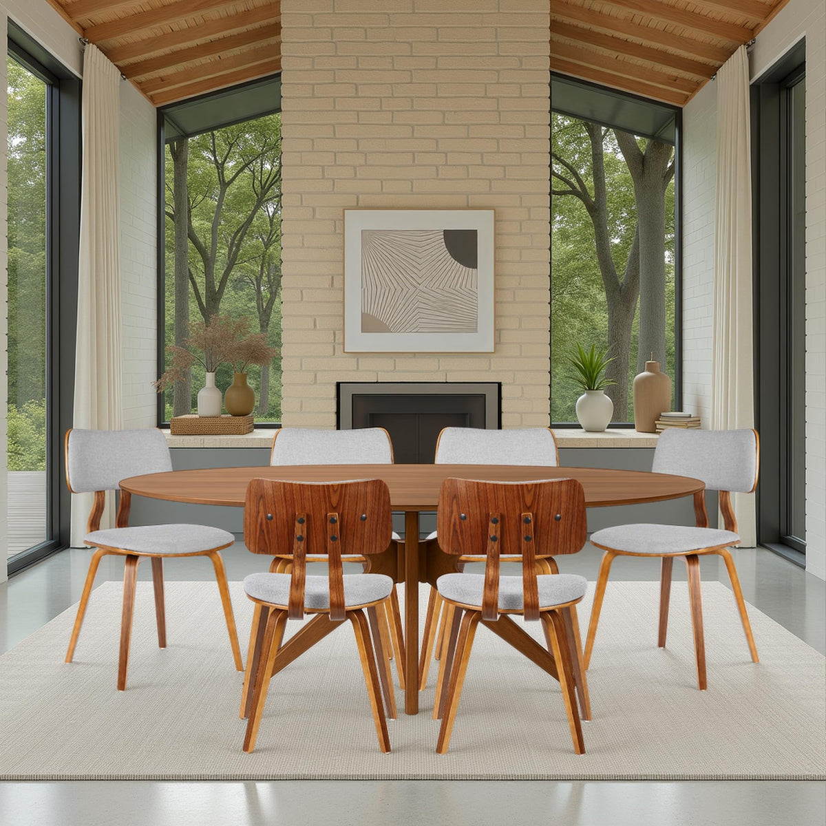 Armen Living Jaguar Dining Chair in Charcoal Fabric and Walnut Wood Finish,Charcoal/Walnut Finish 20D x 18W x 29H in