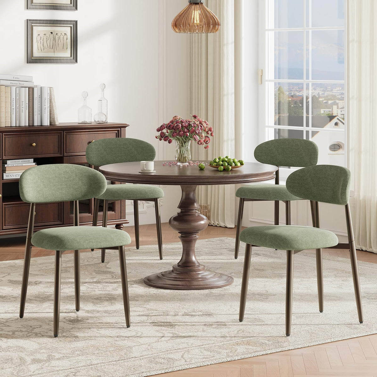 MALOL Dining Chairs Set of 4, Upholstered Kitchen & Dining Room Chairs with Curved Back and Bronze Metal Legs, Comfortable Modern Dining Side Chairs for Dining Room, Kitchen, Brown