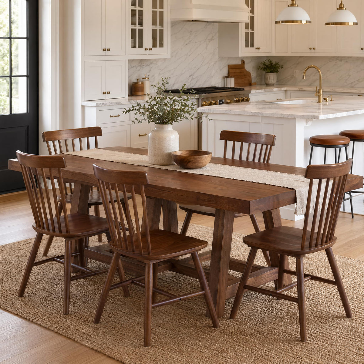 Windsor Dining Chairs Set of 6, Spindle Back Wooden Chairs