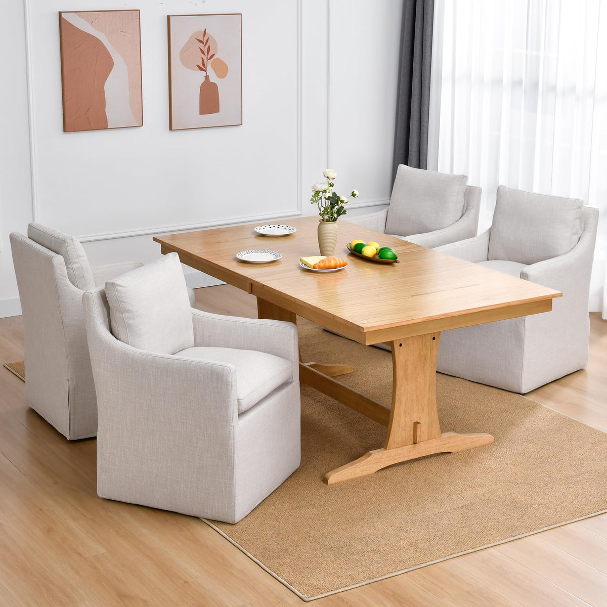 DUHOME Upholstered Dining Chairs with Casters,Linen Dining Chairs Set of 4