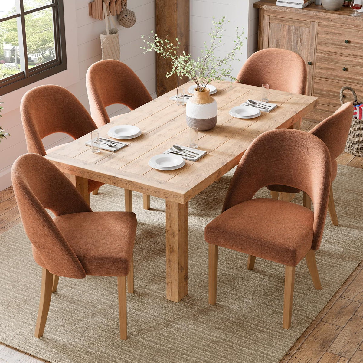 Wooden Dining Chairs Set of 4, Green Chenille Kitchen Dining Chairs