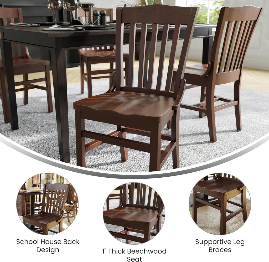 Flash Furniture Hercules Wood School House Back Restaurant Chair, Walnut