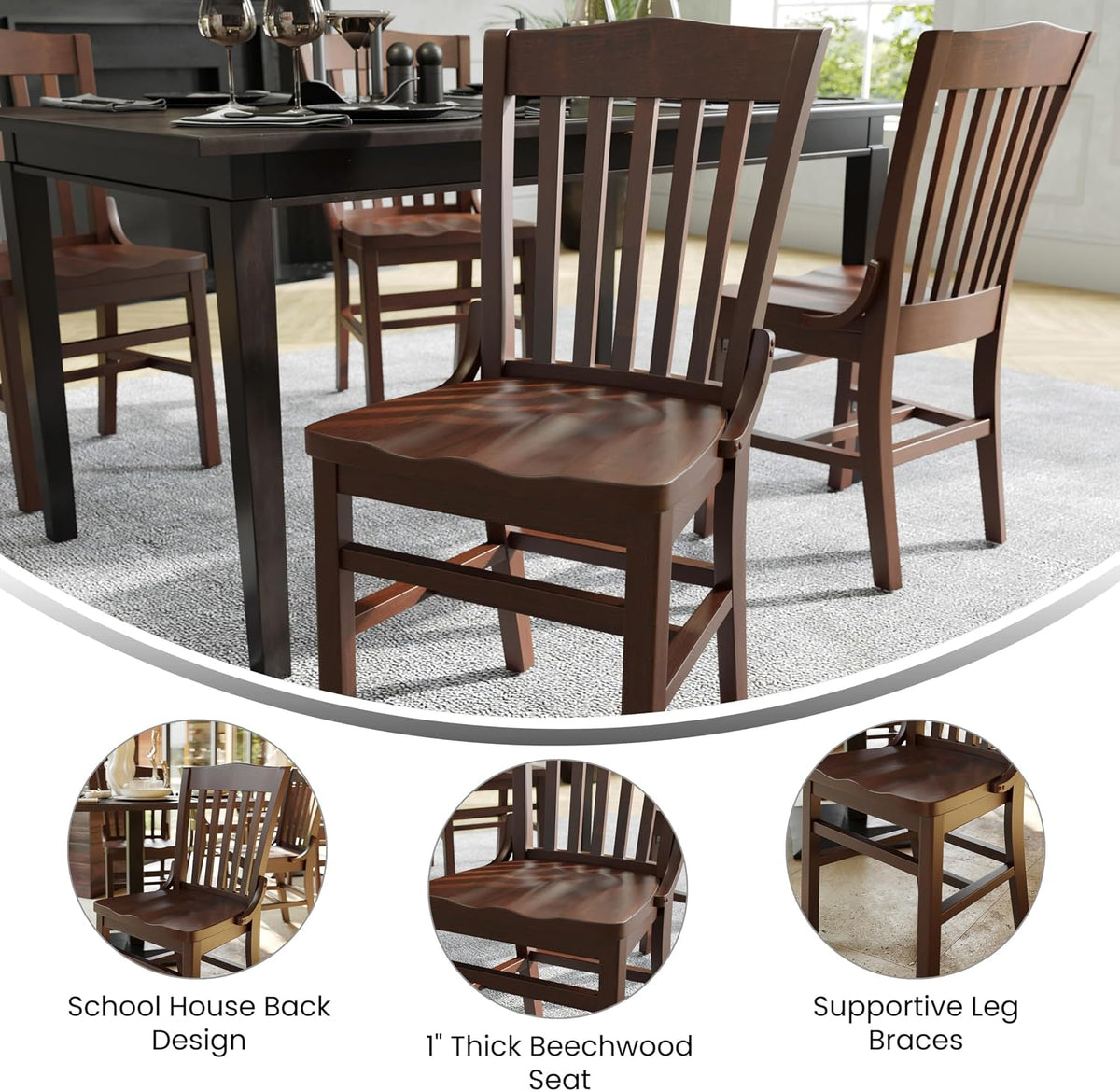 Flash Furniture Hercules Wood School House Back Restaurant Chair, Walnut