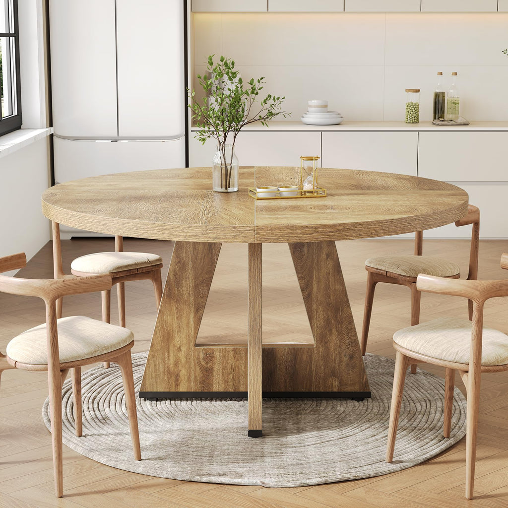LITTLE TREE Round Dining Table for 4-6 People, 47 Inches Dining Room Table with Wooden Pedestal Base, Brown Dinner Tables, Circle Kitchen Tables for Kitchen, Living Room(Table Only)