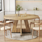 LITTLE TREE Round Dining Table for 4-6 People, 47 Inches Dining Room Table with Wooden Pedestal Base, Brown Dinner Tables, Circle Kitchen Tables for Kitchen, Living Room(Table Only)