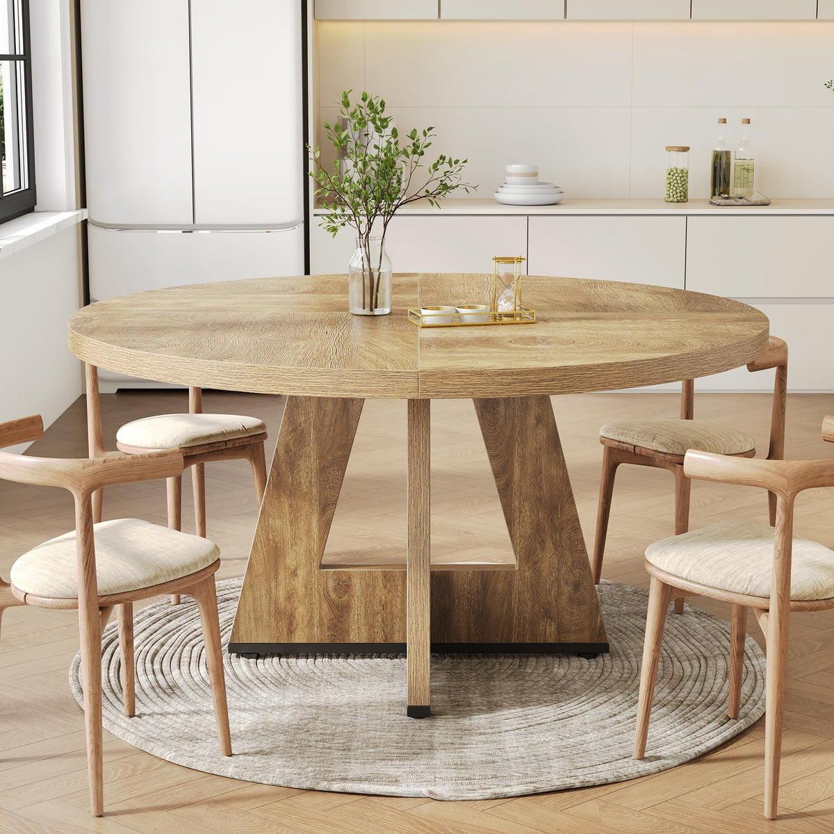 LITTLE TREE Round Dining Table for 4-6 People, 47 Inches Dining Room Table with Wooden Pedestal Base, Brown Dinner Tables, Circle Kitchen Tables for Kitchen, Living Room(Table Only)