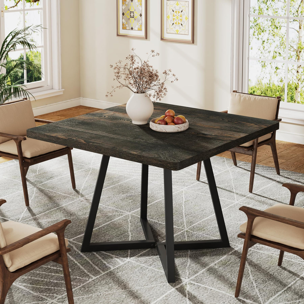 Tribesigns Square Dining Table for 2, 31.5" Industrial Dinner Table with Metal Base, Kitchen Table for Dining Room, Small Space, Apartment