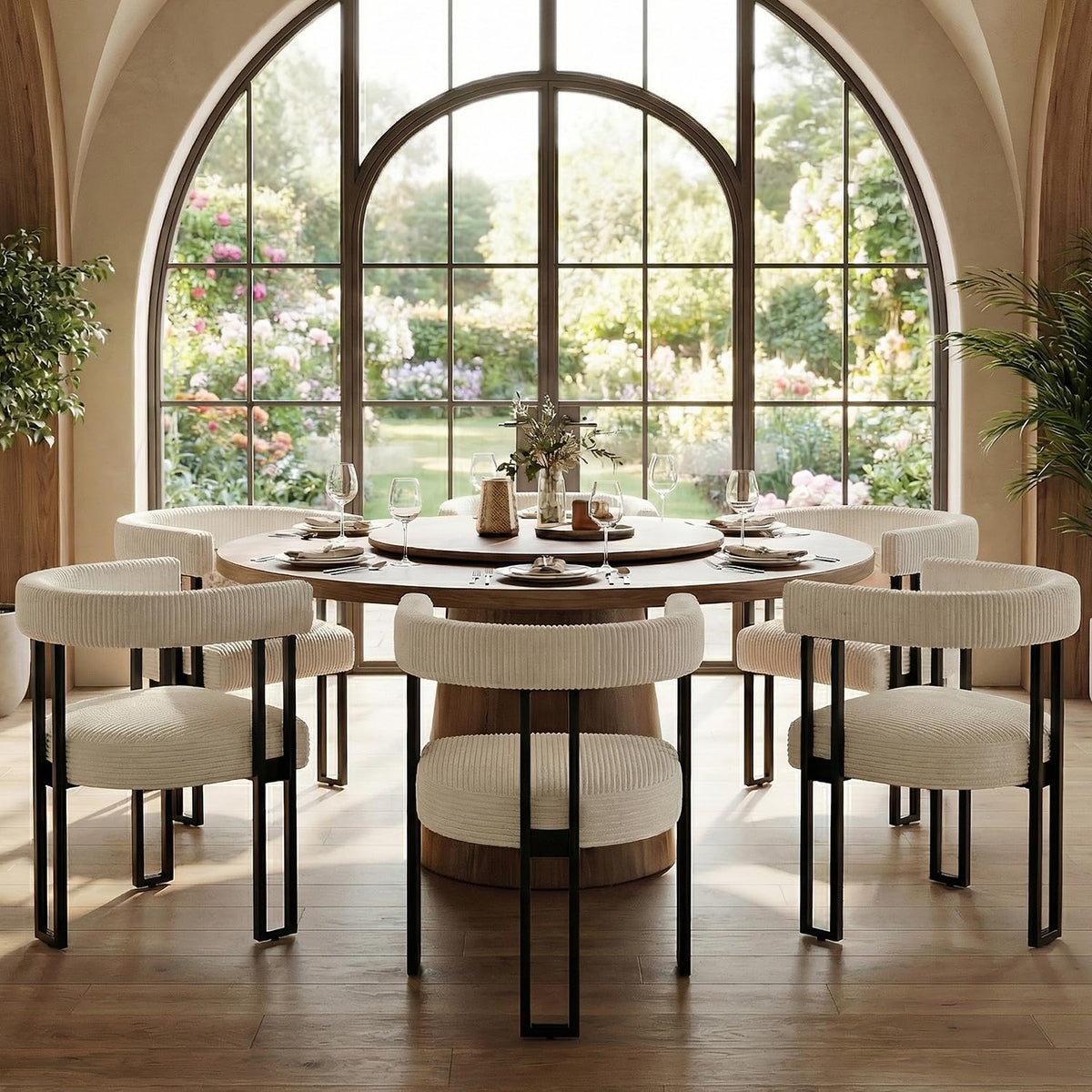 VIRRMO Boucle Dining Chair Set of 4 Corduroy Upholstered Dining Room Chairs Kitchen Chairs with Metal Legs Mid Century Modern Chair for Dining Room, Kitchen (Cream, 4)
