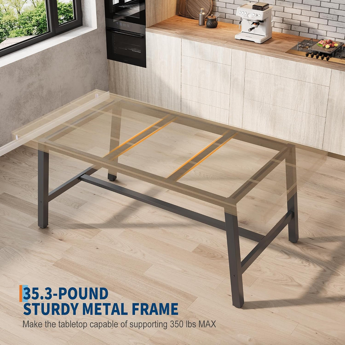 GarveeHome Industrial Dining Table for 6-8 People, 70.87" Long Large Kitchen Table with Sturdy Metal Frame, Rectangular Counter for Dinner, Kitchen, Dining Room (Natural, 71" Non-extendable)