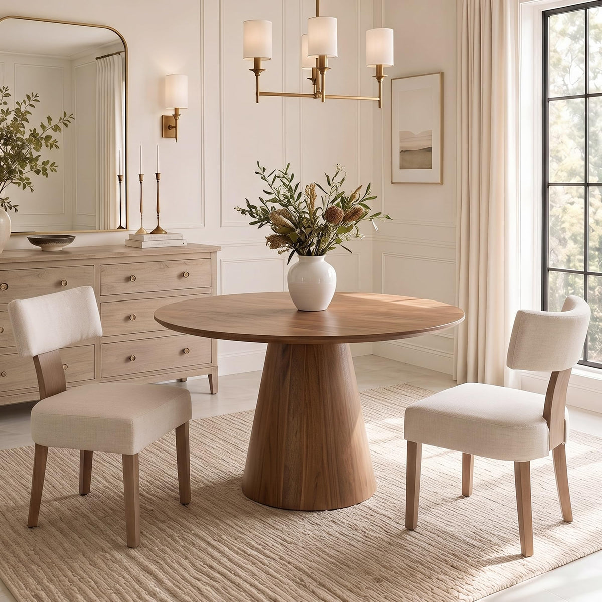 HNY Mid Century Modern Dining Chairs Set of 4, Upholstered Linen Kitchen & Dining Room Chairs with Ergonomic Curved Backrest, Solid Wood Legs, Farmhouse Accent Chair for Home, Apartment, Beige