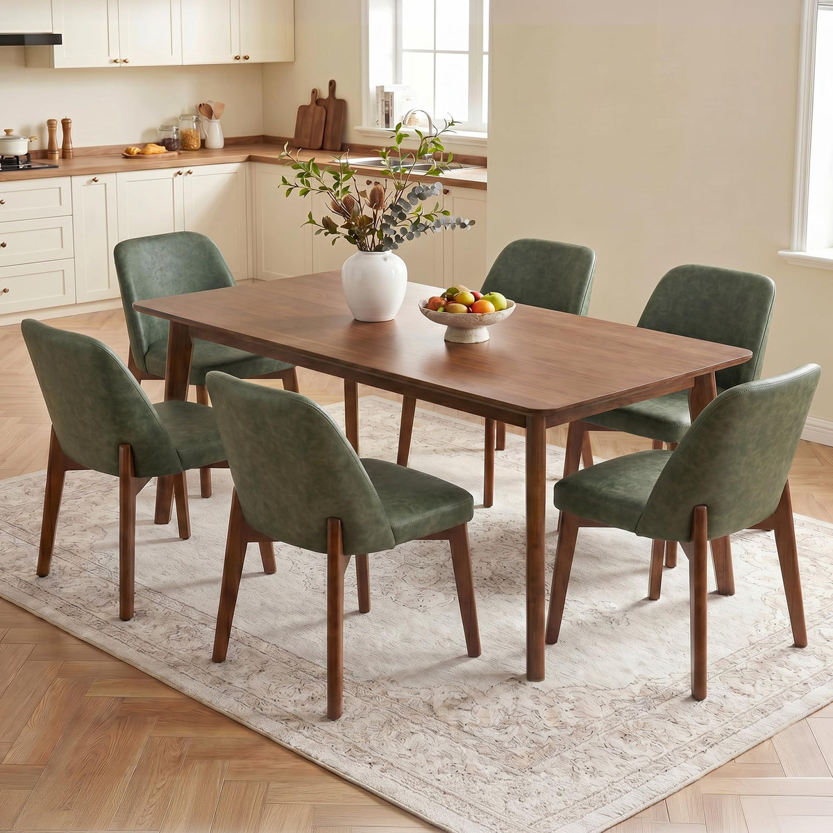 Usaint Modern Wooden Dining Chairs Set of 4 with Rubberwood Legs，Beige