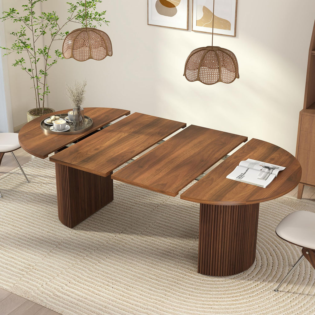 41 in-78 in Extendable Dining Room Table for 4-8, Round Expandable Kitchen Table with Fluted Base, Modern Oval Dinner Tables for Dining Room Kitchen Living Room (Black)