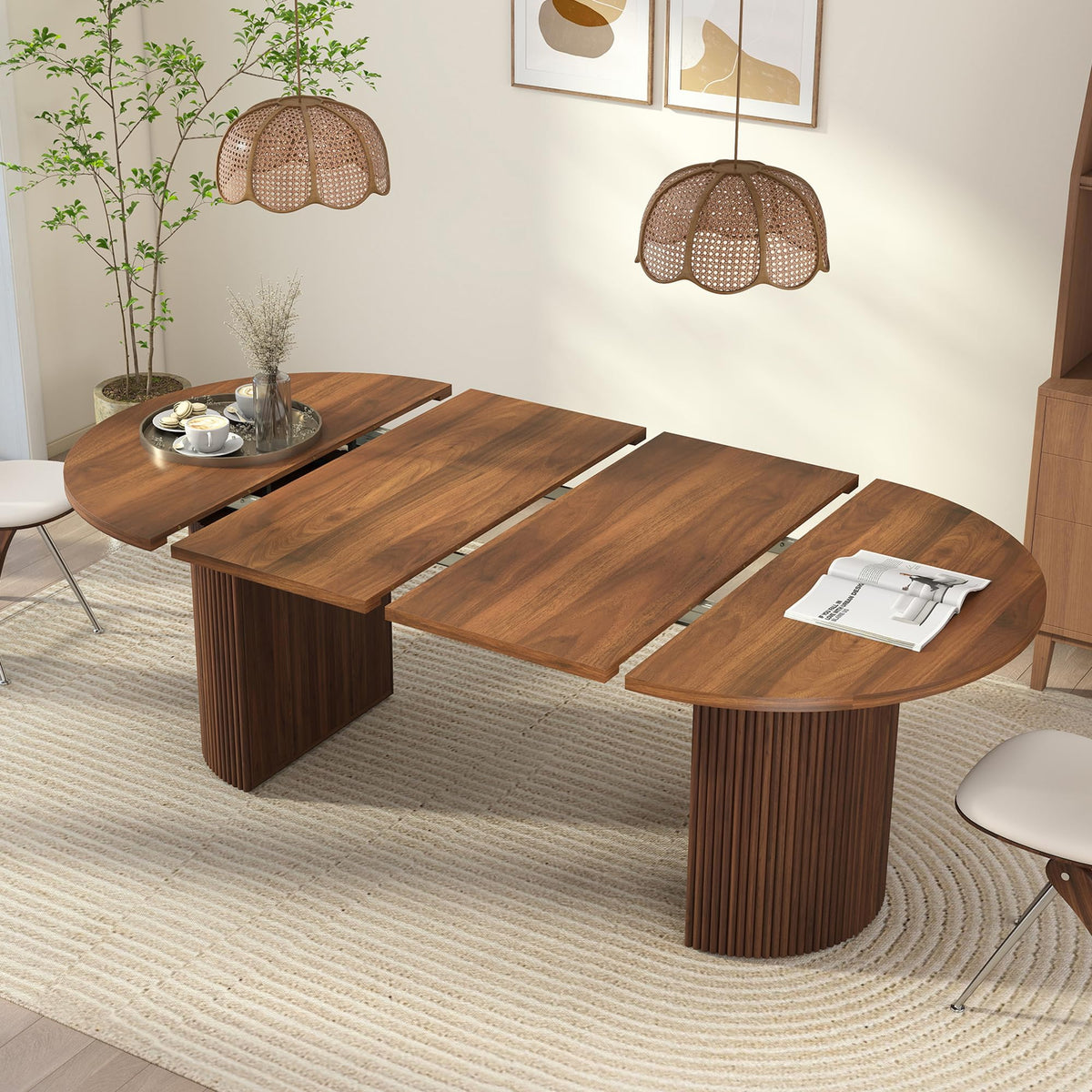 41 in-78 in Extendable Dining Room Table for 4-8, Round Expandable Kitchen Table with Fluted Base, Modern Oval Dinner Tables for Dining Room Kitchen Living Room (Black)