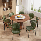 Dining Chairs Set of 2, Mid Century Modern Dining Room Chair, Upholstered Faux Leather Kitchen Chairs with Walnut Bentwood Back and Metal Legs for Kitchen Dining Room Living Room, Black