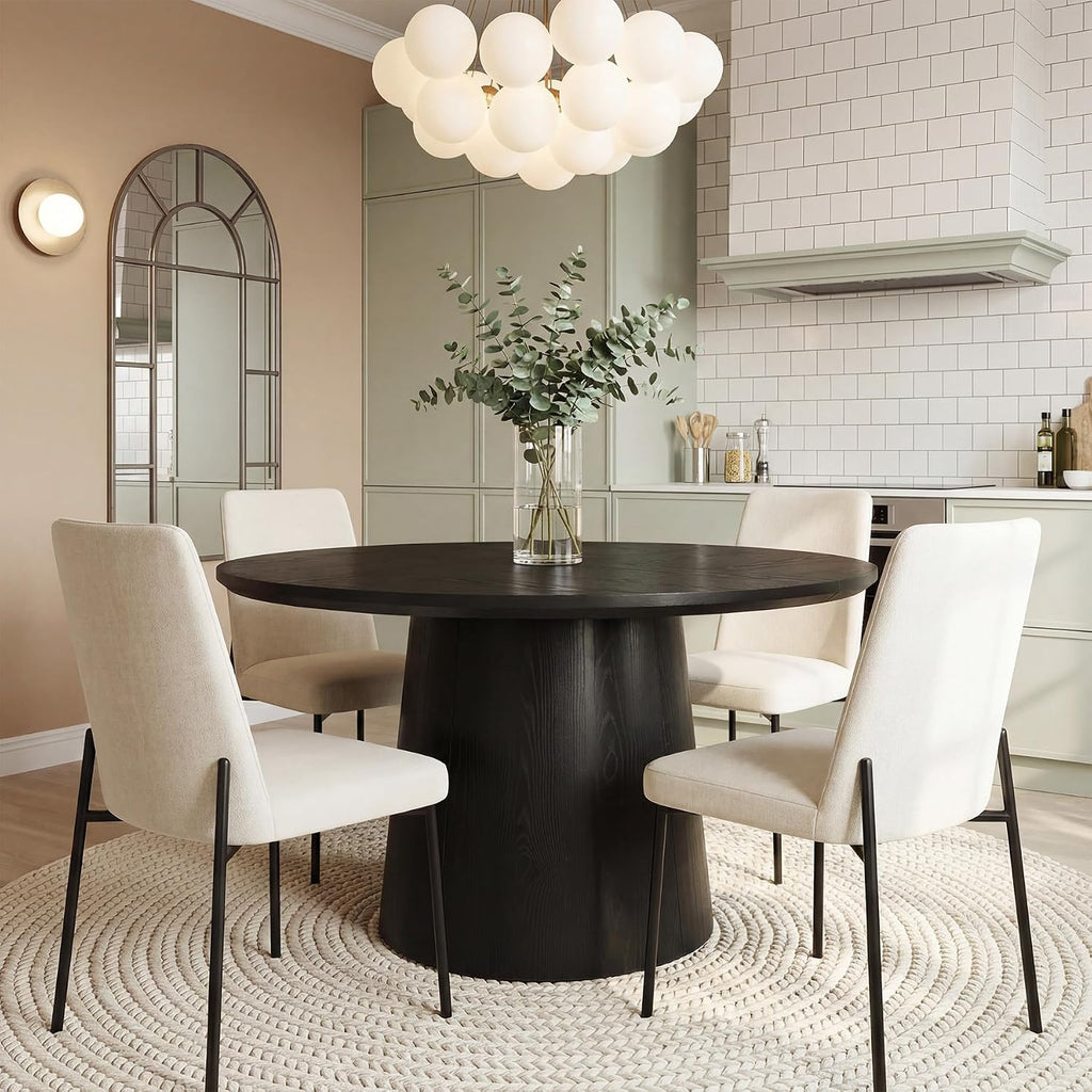 LITTLE TREE 47.24 Inches Round Dining Table, Modern Wooden Kitchen Table with Heavy-Duty Table Legs, Space Saving Circle Dinner Furniture for Kitchen, Dining Room, Living Room, Black