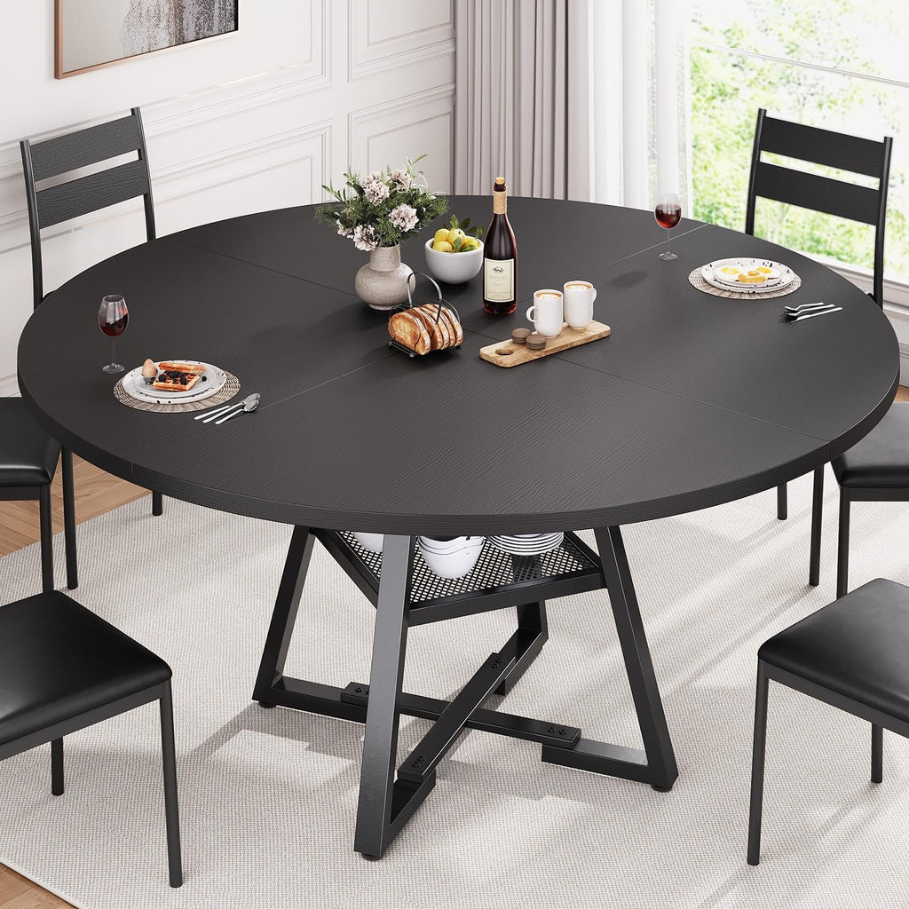Jocoevol Round Dining Table for 4,Kitchen Dining Room Circle Dinner Pedestal Table,Space Saving Wood Kitchen & Dining Room Furniture (Vintage, 46In)