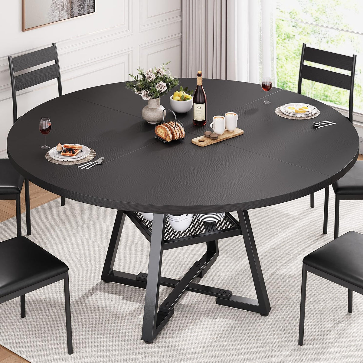 Jocoevol Round Dining Table for 4,Kitchen Dining Room Circle Dinner Pedestal Table,Space Saving Wood Kitchen & Dining Room Furniture (Vintage, 46In)