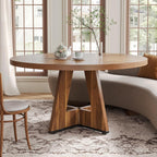 LITTLE TREE Round Dining Table for 4-6 People, 47 Inches Dining Room Table with Wooden Pedestal Base, Brown Dinner Tables, Circle Kitchen Tables for Kitchen, Living Room(Table Only)