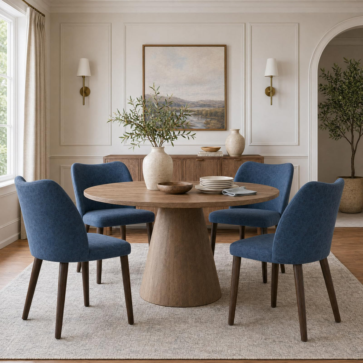 MALOL Dining Chairs Set of 6, Upholstered Fabric Kitchen Chairs with Curved Back, Padded Seat and Solid Wood Legs, Modern Dining Chair for Kitchen Dining Room, Camel