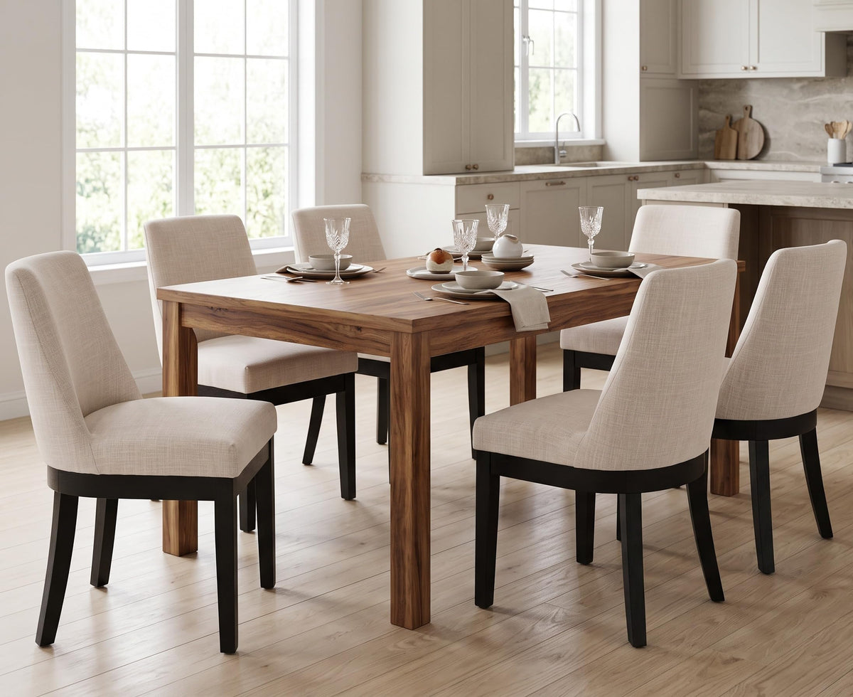 RIVOVA Upholstered Dining Chairs Set of 4, Modern Wooden Dining Room Chair Linen Fabric Kitchen Chairs Farmhouse Dinner Chair with Hardwood Frame, Beige