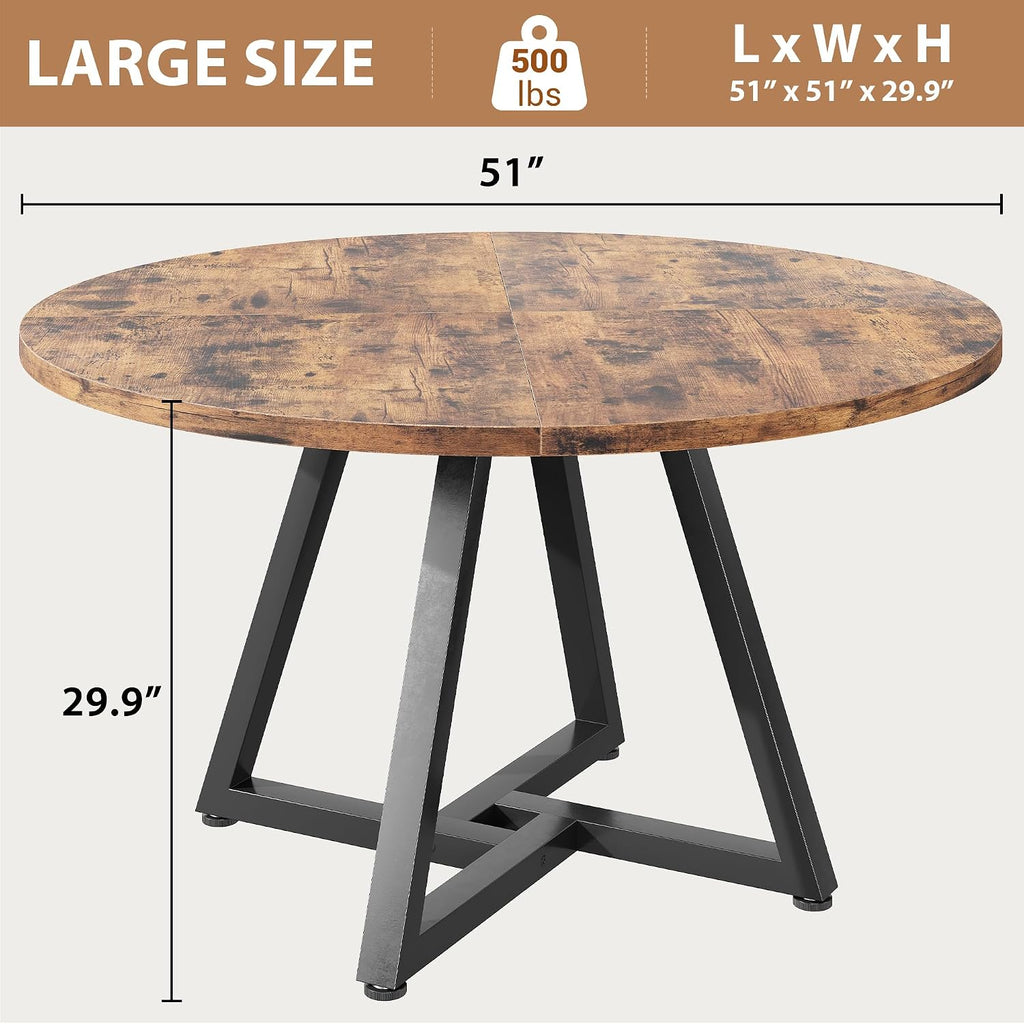 Jocoevol 51" Round Dining Table Kitchen Dining Room Circle Dinner Pedestal Table for 4 6 8, Space Saving Wood Kitchen & Dining Room Furniture (Rustic Brwon)