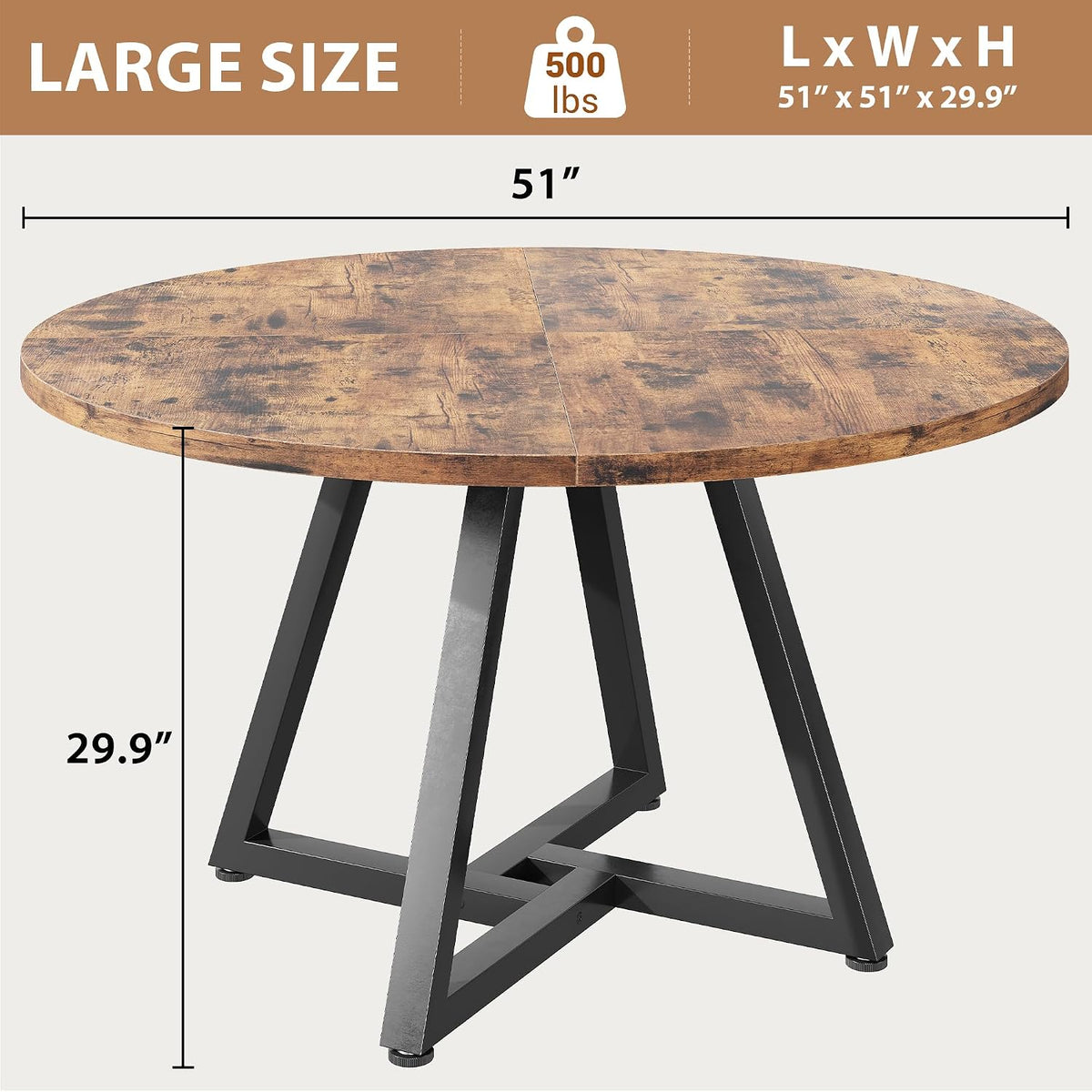 Jocoevol 51" Round Dining Table Kitchen Dining Room Circle Dinner Pedestal Table for 4 6 8, Space Saving Wood Kitchen & Dining Room Furniture (Rustic Brwon)