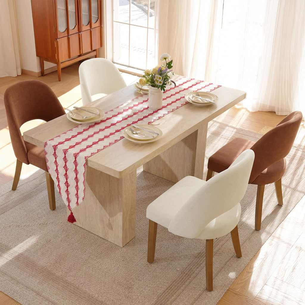 Wooden Dining Chairs Set of 4, Green Chenille Kitchen Dining Chairs