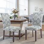 COLAMY Upholstered Parsons Dining Chairs Set of 4, Fabric Dining Room Kitchen Side Chair with Nailhead Trim and Wood Legs - Blue/White Flower