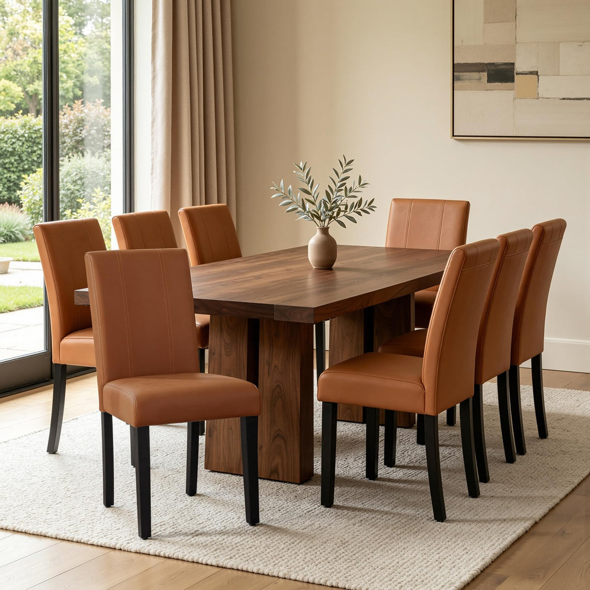 CHUN YI Dining Chairs Set of 4, Faux Leather Dining Room Chairs, Upholstered Modern Kitchen Parsons Chairs for Dining Room with Sturdy Wood Legs, Black (Only Chair)
