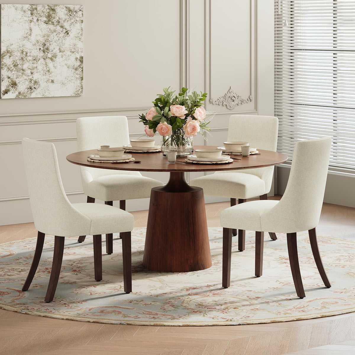 MALOL Wooden Dining Chairs Set of 6, Upholstered Kitchen & Dining Room Chairs with Solid Wood Legs Curved Backrest Farmhouse Accent Chair for Dining/Kitchen/Living Room, Camel