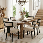 HNY Mid Century Modern Dining Chairs Set of 4, Upholstered Linen Kitchen & Dining Room Chairs with Ergonomic Curved Backrest, Solid Wood Legs, Farmhouse Accent Chair for Home, Apartment, Beige