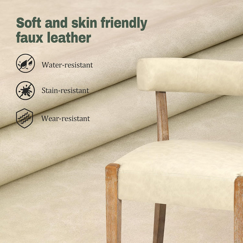 RNKSFX Modern Dining Chairs Set of 4, Faux Leather Upholstered Kitchen & Dining Room Chairs, Mid Century Modern Wooden Dining Chairs Oversized Sturdy Rounded Chairs Curved Back, Beige