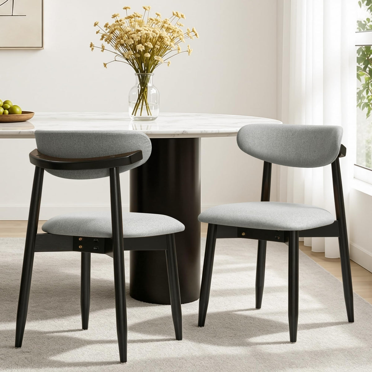 CHUN YI Dining Chairs Set of 4, Upholstered Wooden Dining Room Chairs, Mid Century Modern Fabric Kitchen Chair with Ergonomic Curved Backrest, Beige (Only Chairs)