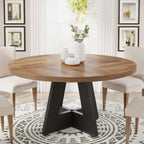 Tribesigns 47 inch Round Dining Table Wood Kitchen Table for Dining Room, 47" Dinner Room Tables for 4-6, Farmhouse Accent Furniture with Wooden Tabletop and Cross Base, Black