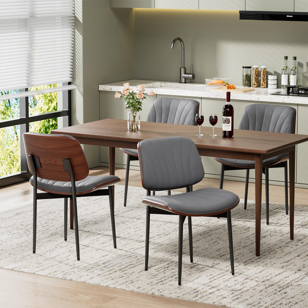 REONEY Dining Chairs Set of 2, Mid-Century Modern Kitchen Chairs, Black