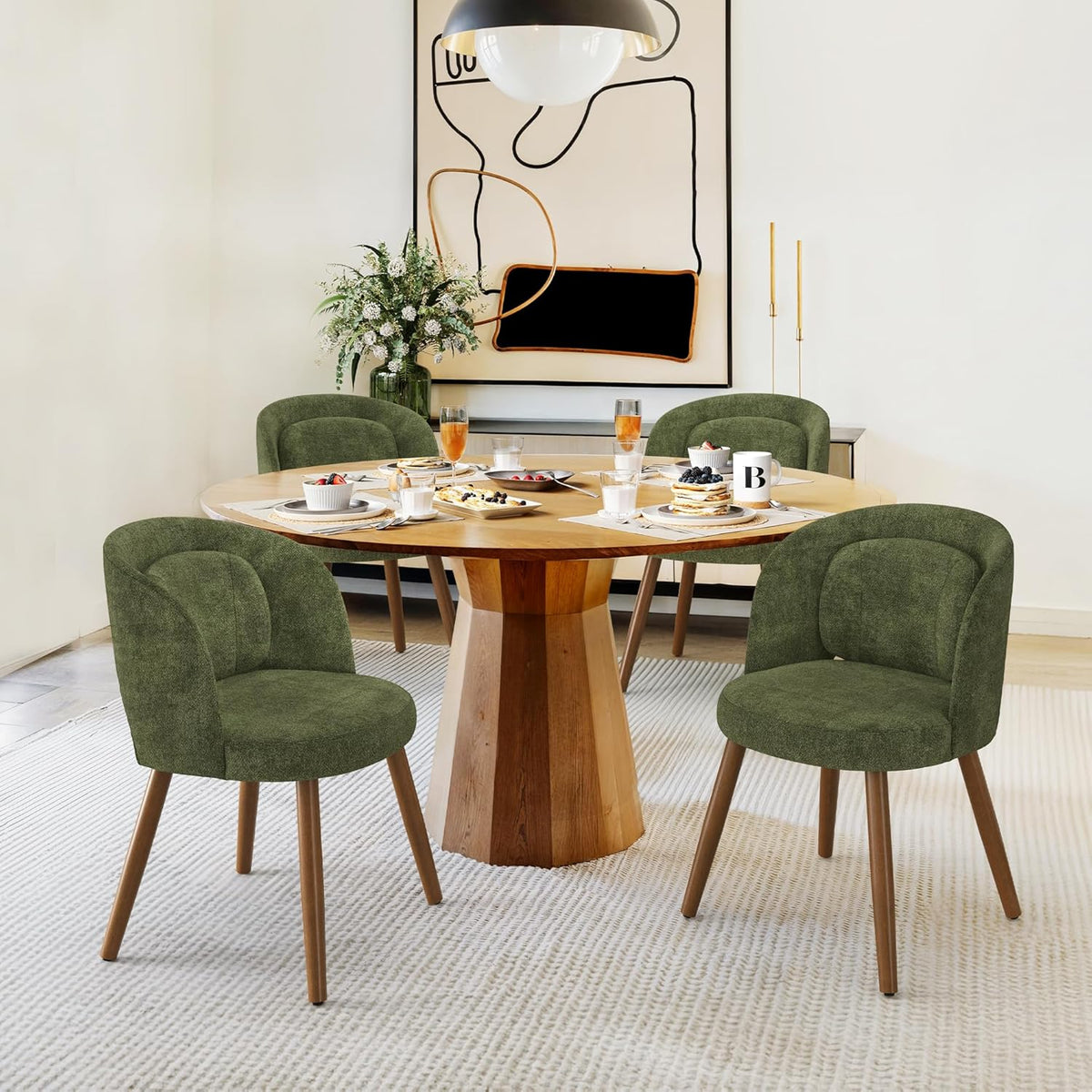 LUE BONA Dining Chairs Set of 4 with Lumbar Support, Green