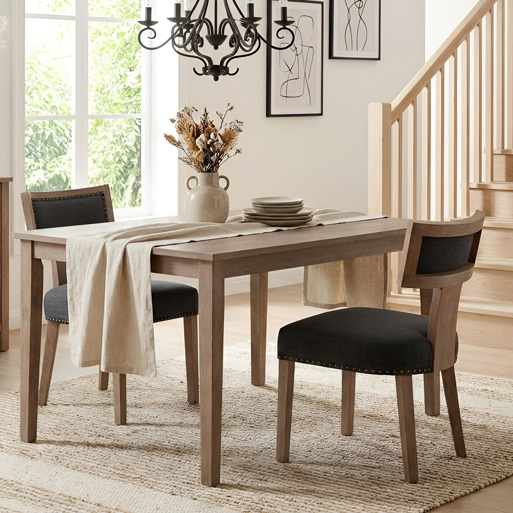 HNY Mid Century Modern Dining Chairs Set of 4, Upholstered Linen Kitchen & Dining Room Chairs with Ergonomic Curved Backrest, Solid Wood Legs, Farmhouse Accent Chair for Home, Apartment, Beige