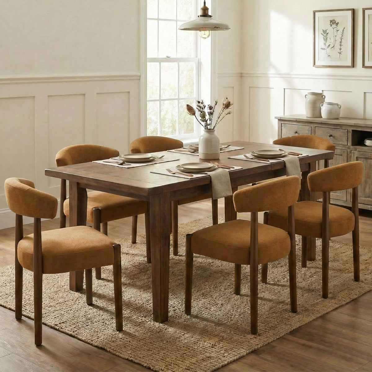 VKNOW Wooden Dining Chairs Set of 4 with Walnut Wood Legs and Curved Back