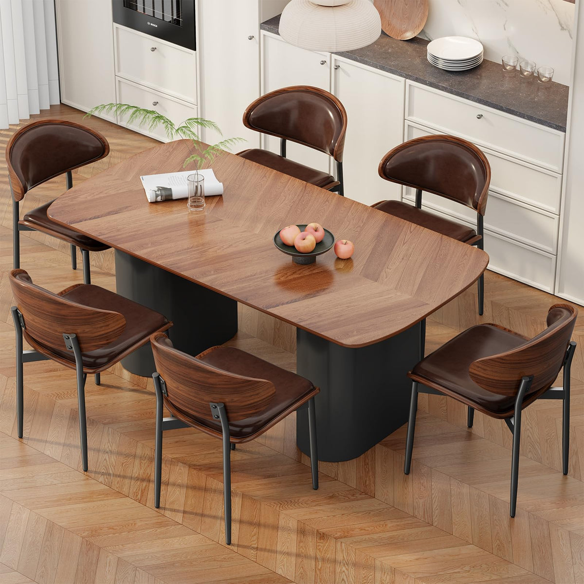 REONEY Dining Chairs Set of 2, Mid-Century Modern Kitchen Chairs, Black