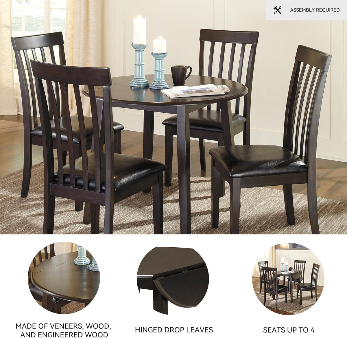 Signature Design by Ashley Small Round Drop Leaf Dining Table, Brown