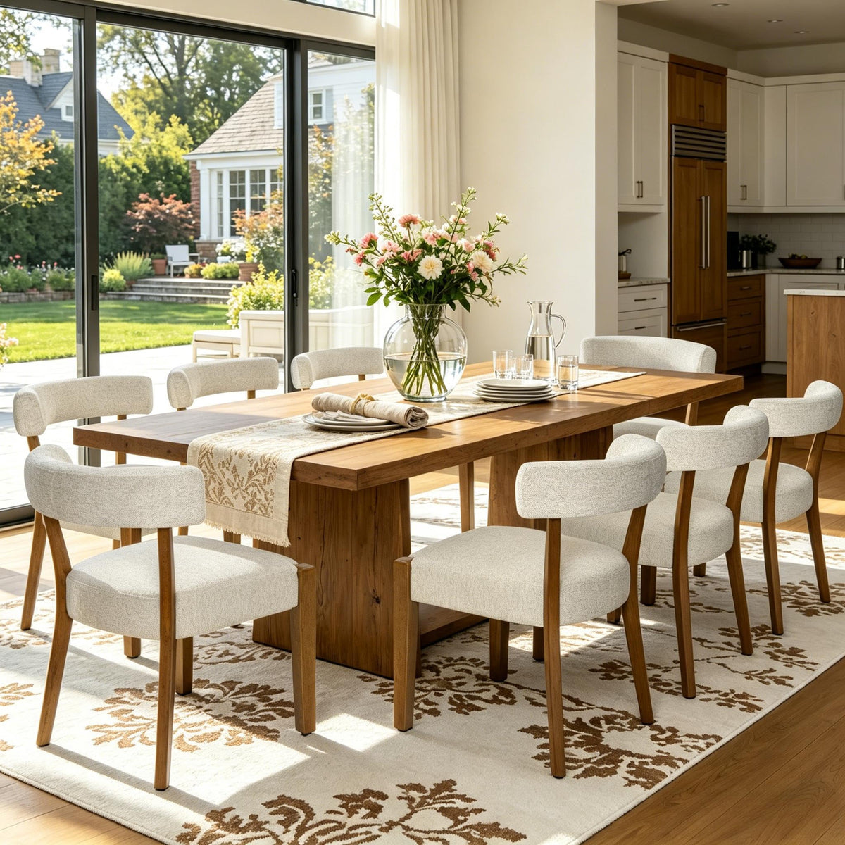 RNKSFX Modern Dining Chairs Set of 4, Faux Leather Upholstered Kitchen & Dining Room Chairs, Mid Century Modern Wooden Dining Chairs Oversized Sturdy Rounded Chairs Curved Back, Beige