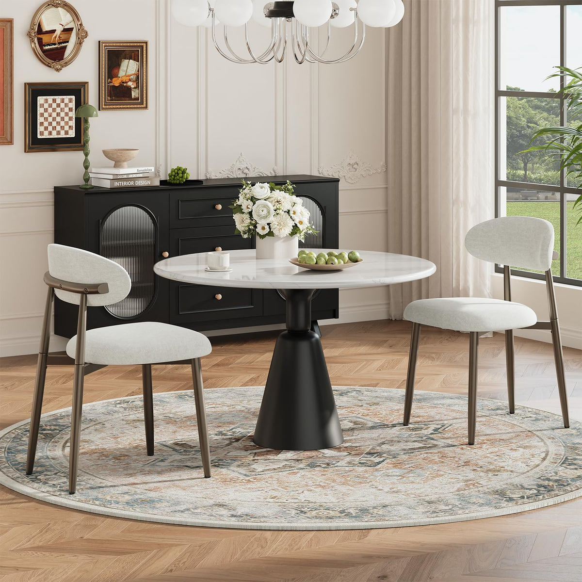 MALOL Dining Chairs Set of 4, Upholstered Kitchen & Dining Room Chairs with Curved Back and Bronze Metal Legs, Comfortable Modern Dining Side Chairs for Dining Room, Kitchen, Brown