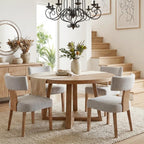 HNY Mid Century Modern Dining Chairs Set of 4, Upholstered Linen Kitchen & Dining Room Chairs with Ergonomic Curved Backrest, Solid Wood Legs, Farmhouse Accent Chair for Home, Apartment, Beige