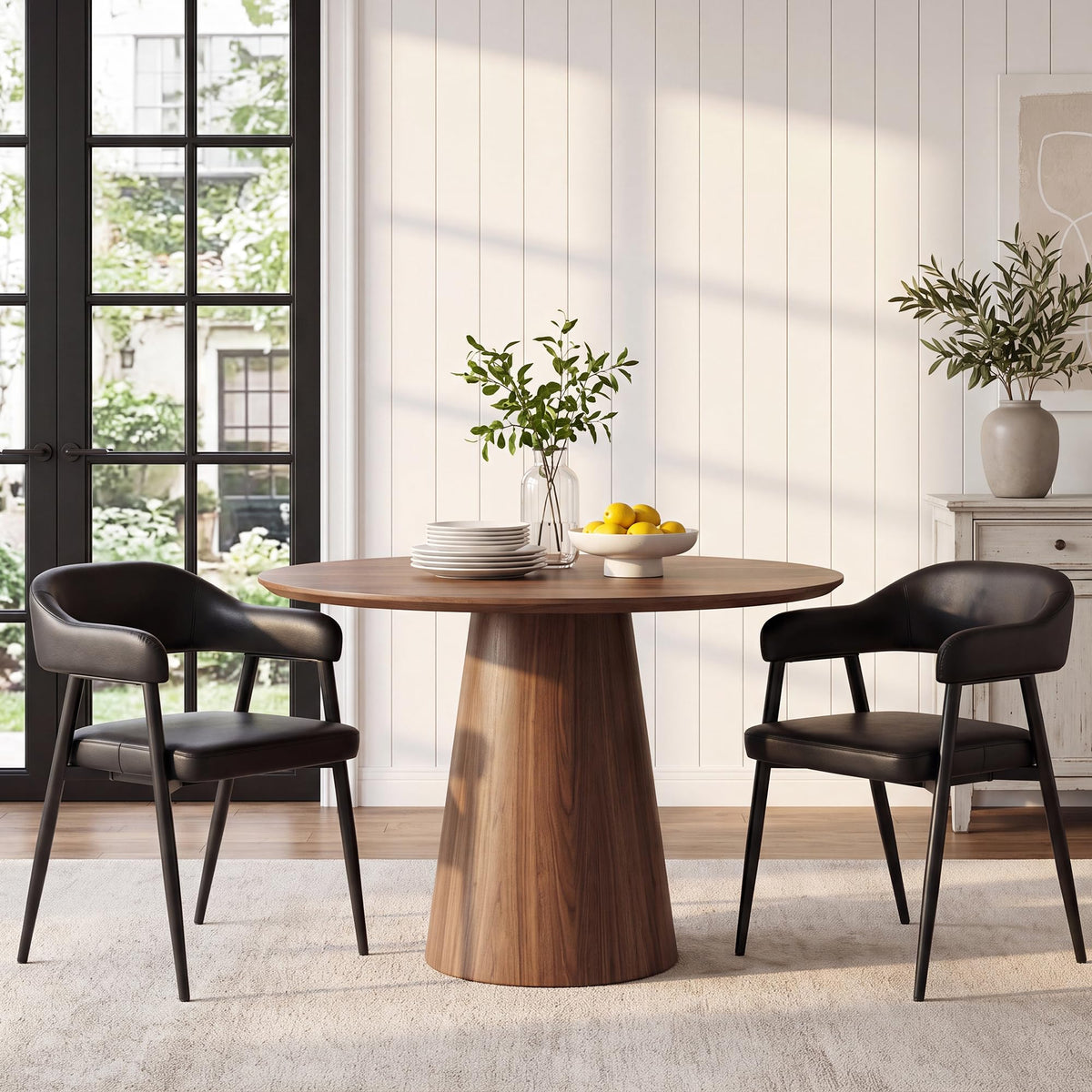 HNY Modern Dining Room Arm Chairs Set of 6, Retro Faux Leather Upholstered Barrel Dining Chairs with Arms Mid-Century Brown Accent Chair with Metal Legs, Open-Back Kitchen Side Chair for Living Room